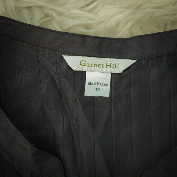Garnet Hill Size 16 Dark Gray Pinktuck Pleat Button Long Sleeve Silk Tunic Top - Picture 4 of 7